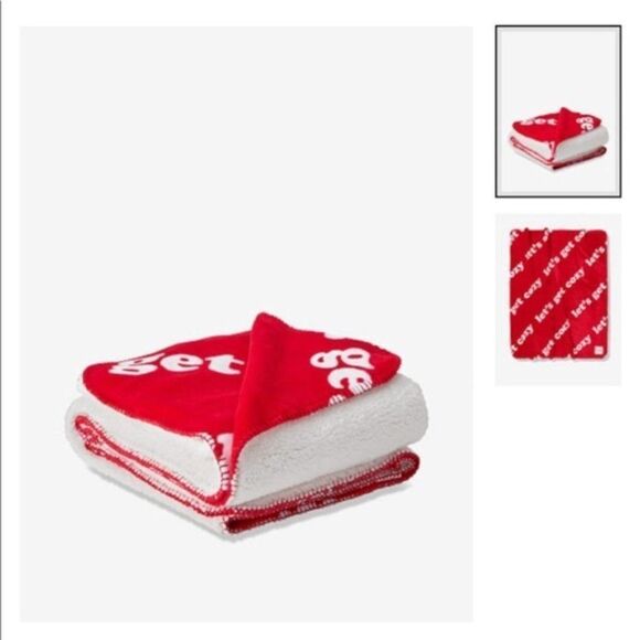 PINK  BY VICTORIA'S SECRET COZY RED AND WHITE BLANKET - Picture 2 of 2